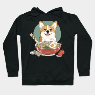 Corgi with Asian Ramen Noodels Hoodie